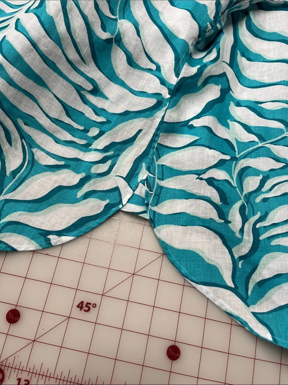 CHICO'S Palm Beach Cruise 100% Linen Teal/White Button-Up 3/4 SLV Palm Blouse 14